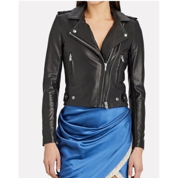 IRO Dylan Leather Moto Jacket 100% Lamb Leather Women's Size 38 Black - Picture 1 of 11